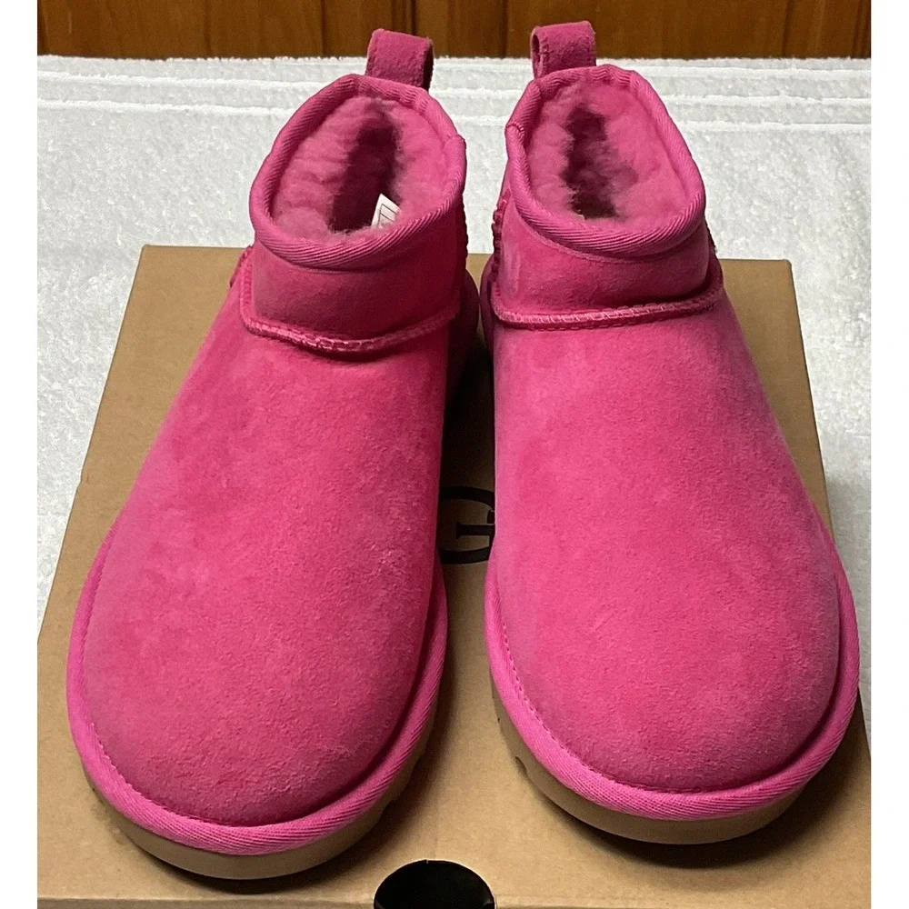 NIB 100% Authentic UGG Classic Ultra Mini Wmns Ankle Boots US 7 EU 38 Hot Pink - Picture 2 of 12